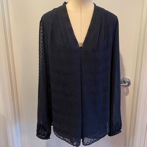 Michael Michael Kors Navy Polka Dot Jacquard V-neck Blouse Size XL